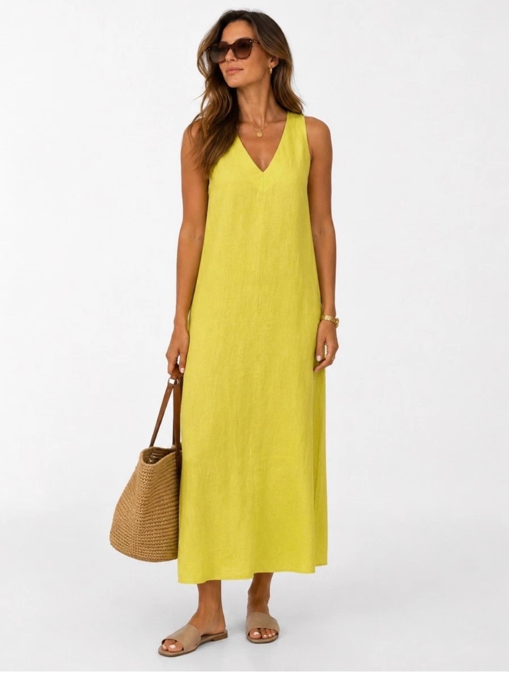 Dkny Sleeveless V-Neck Maxi Swim Cover-Up in Lime